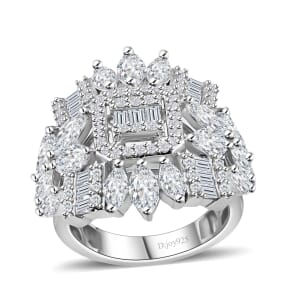 Moissanite 4.10 ctw Ring in Platinum Over Sterling Silver (Size 8.0)
