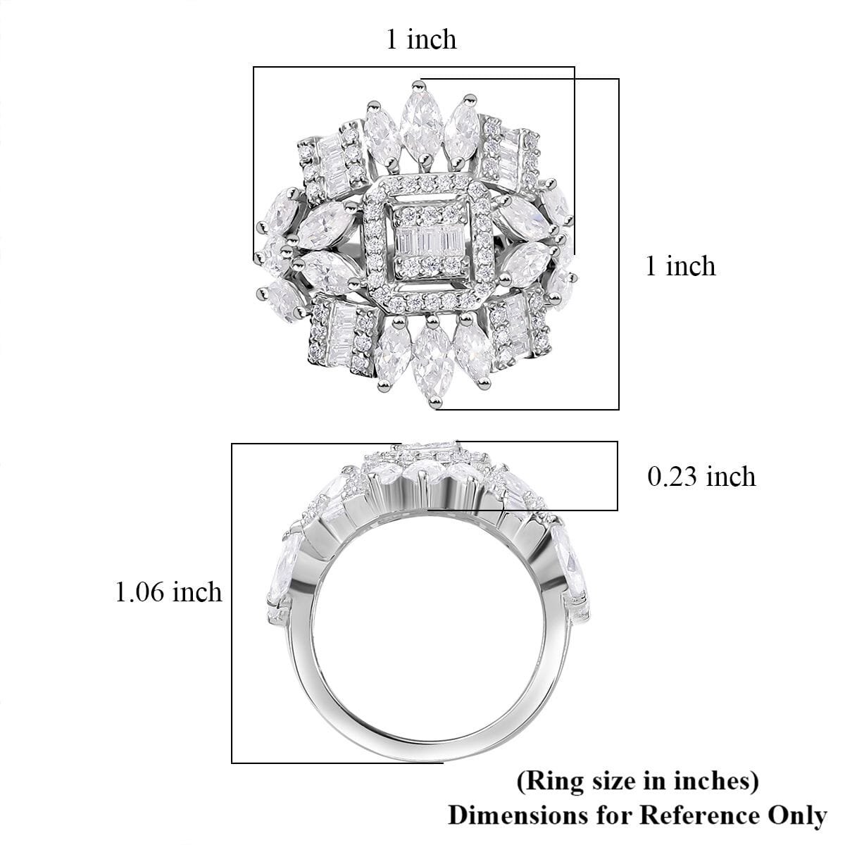 Moissanite 4.10 ctw Ring in Platinum Over Sterling Silver (Size 8.0) image number 5