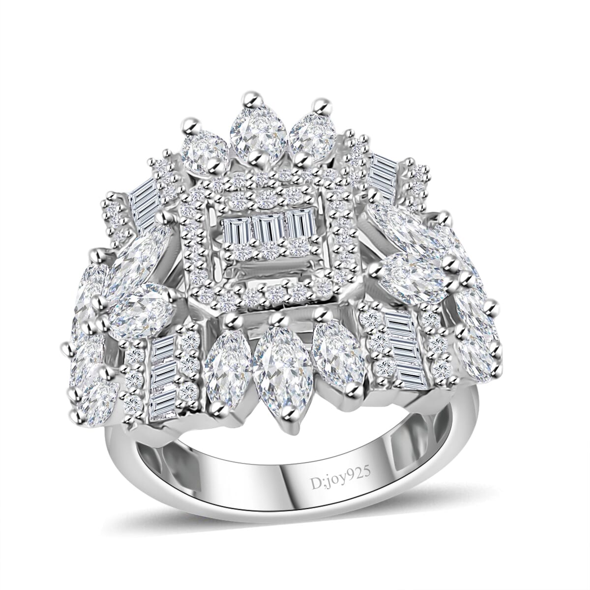 Moissanite 4.10 ctw Ring in Platinum Over Sterling Silver (Size 9.0) image number 0
