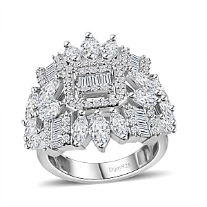 D'Joy Moissanite 4.10 ctw Ring in Platinum Over Sterling Silver (Size 9.0)