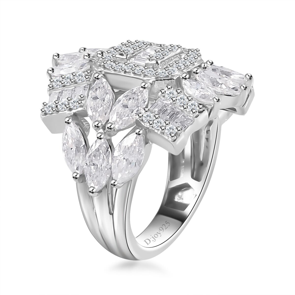 Moissanite 4.10 ctw Ring in Platinum Over Sterling Silver (Size 9.0) image number 3