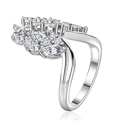 D'Joy Moissanite 1.60 ctw Ring in Platinum Over Sterling Silver (Size 6.0)