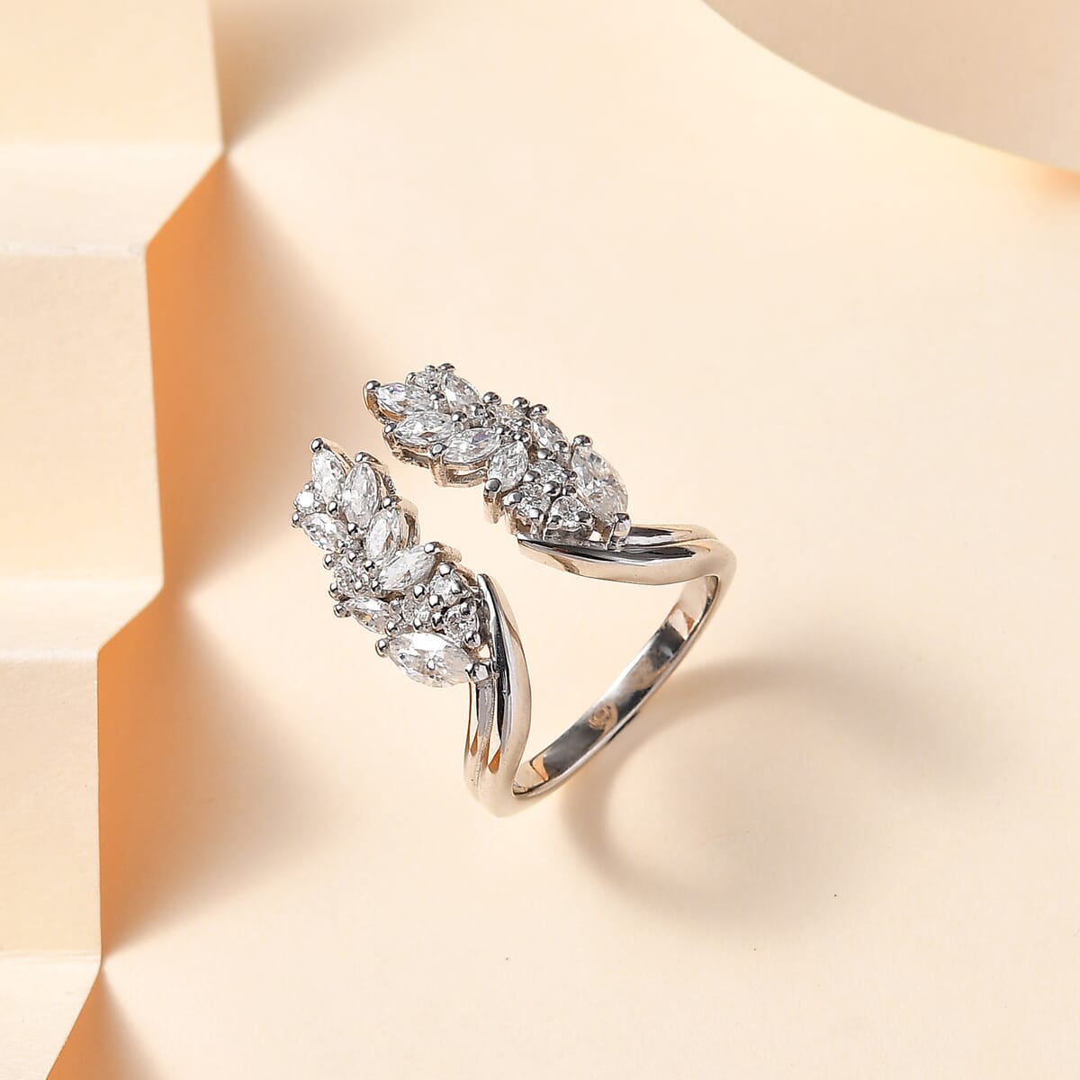 Moissanite 1.60 ctw Ring in Platinum Over Sterling Silver (Size 7.0) image number 1