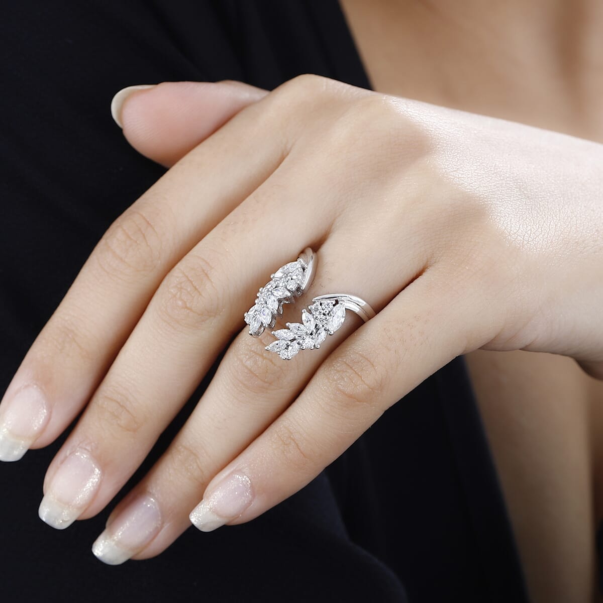 Moissanite 1.60 ctw Ring in Platinum Over Sterling Silver (Size 7.0) image number 2