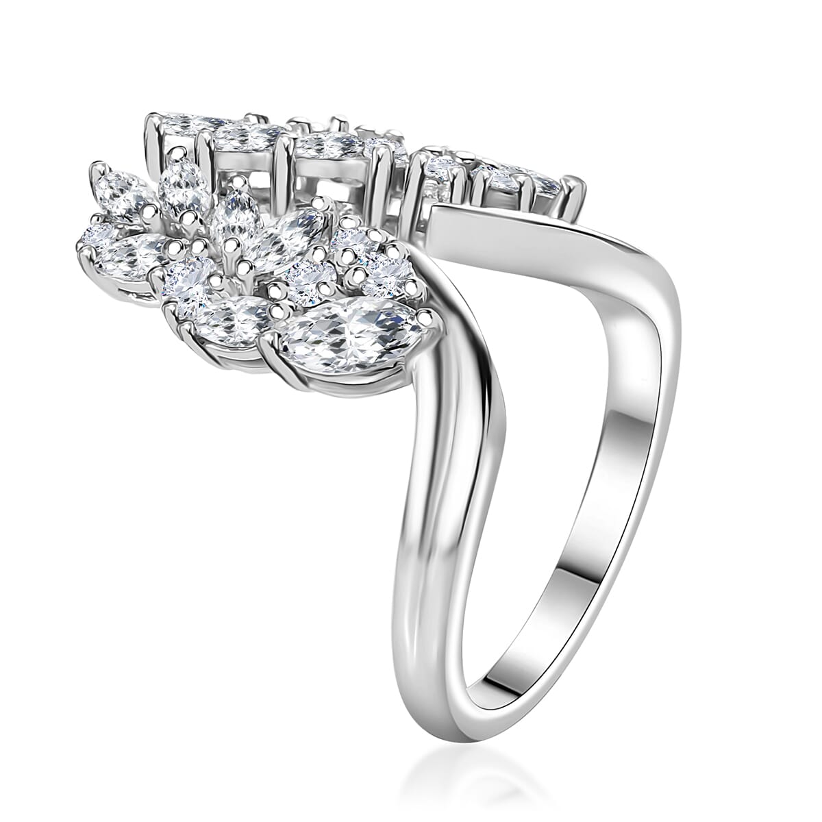 Moissanite 1.60 ctw Ring in Platinum Over Sterling Silver (Size 7.0) image number 3