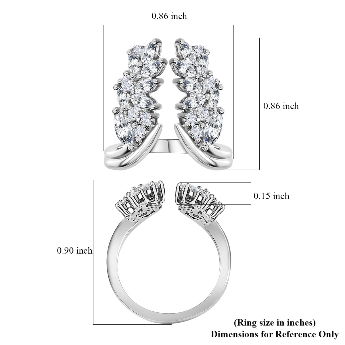 Moissanite 1.60 ctw Ring in Platinum Over Sterling Silver (Size 7.0) image number 5