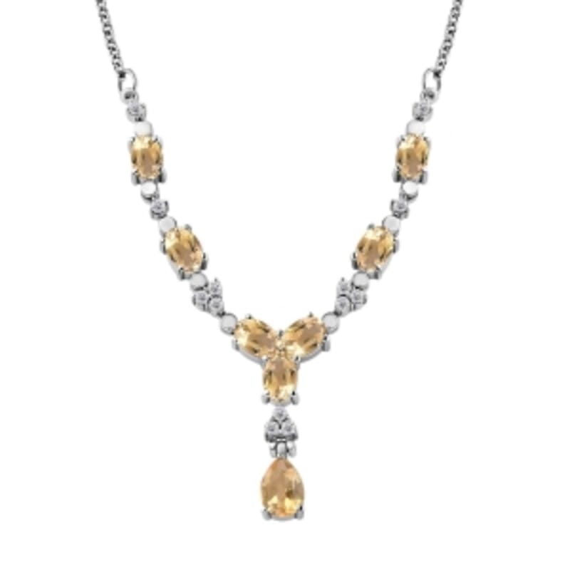 Citrine and White Zircon Cluster 4.60 ctw Necklace in Stainless Steel 18 Inches