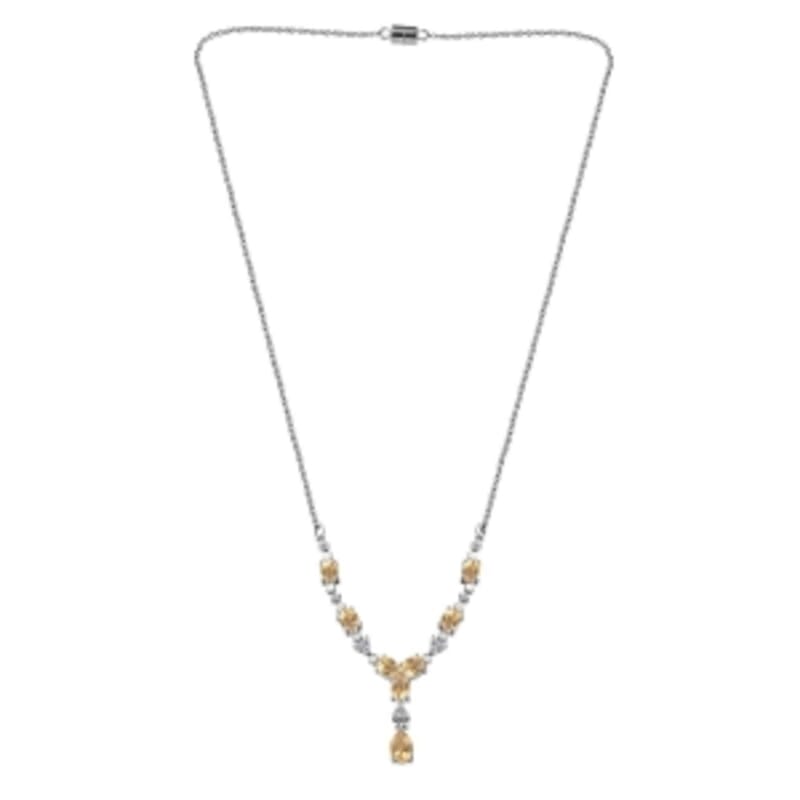 Citrine and White Zircon Cluster 4.60 ctw Necklace in Stainless Steel 18 Inches