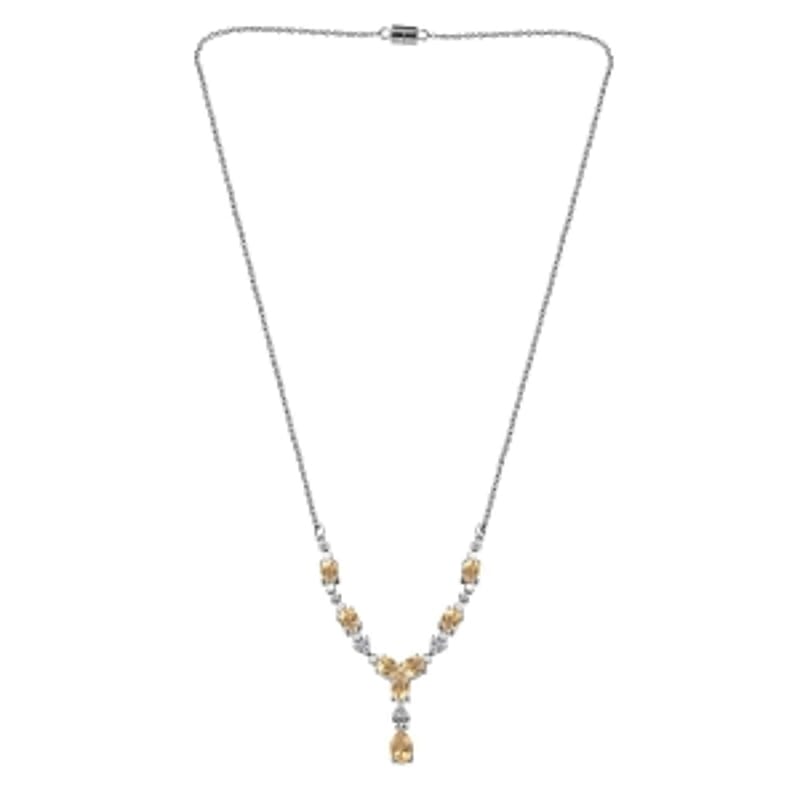 Citrine and White Zircon Cluster 4.60 ctw Necklace in Stainless Steel 18 Inches