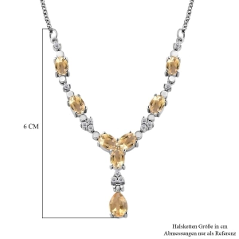 Citrine and White Zircon Cluster 4.60 ctw Necklace in Stainless Steel 18 Inches