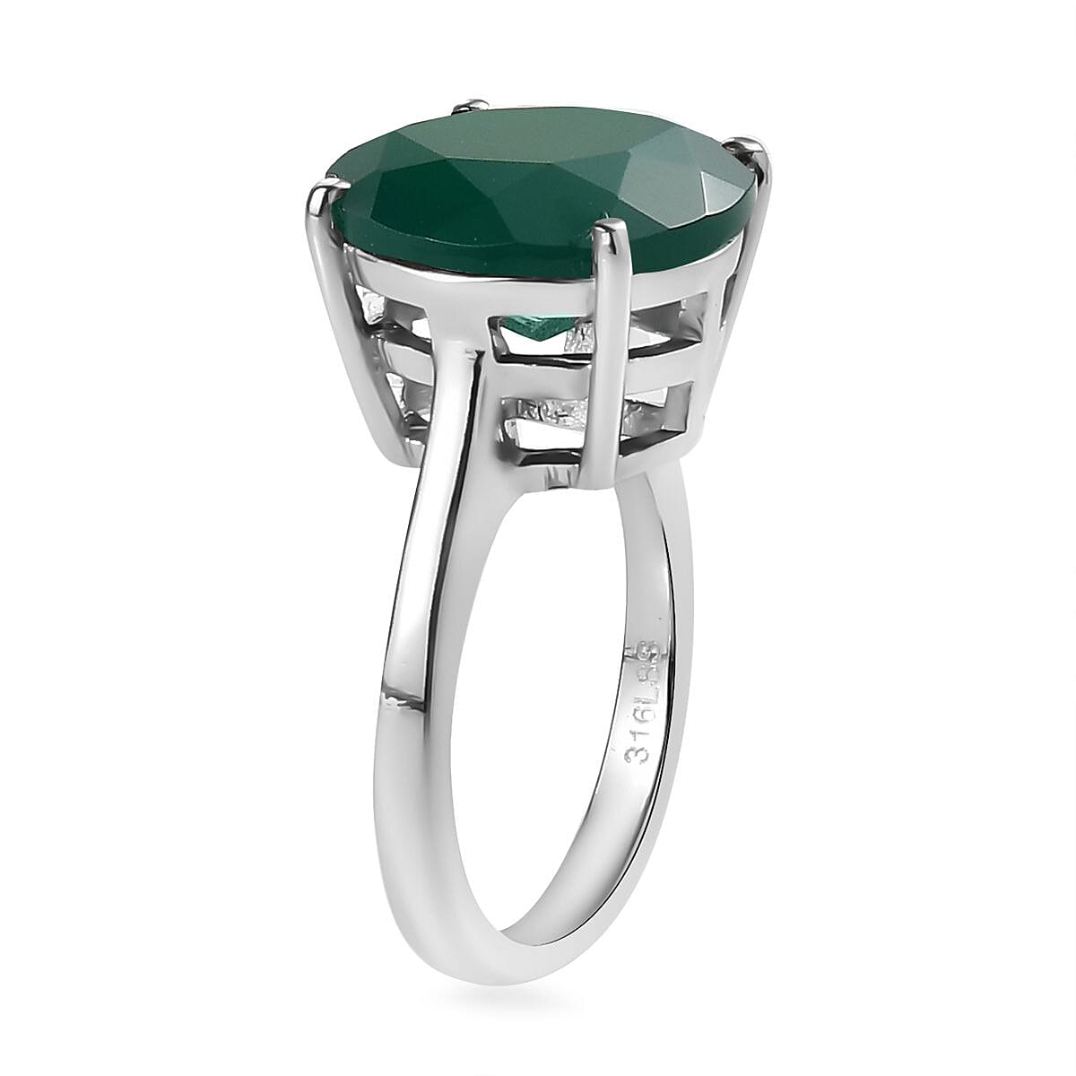 Green Onyx Solitaire Ring in Stainless Steel (Size 6.0) 7.70 ctw image number 3