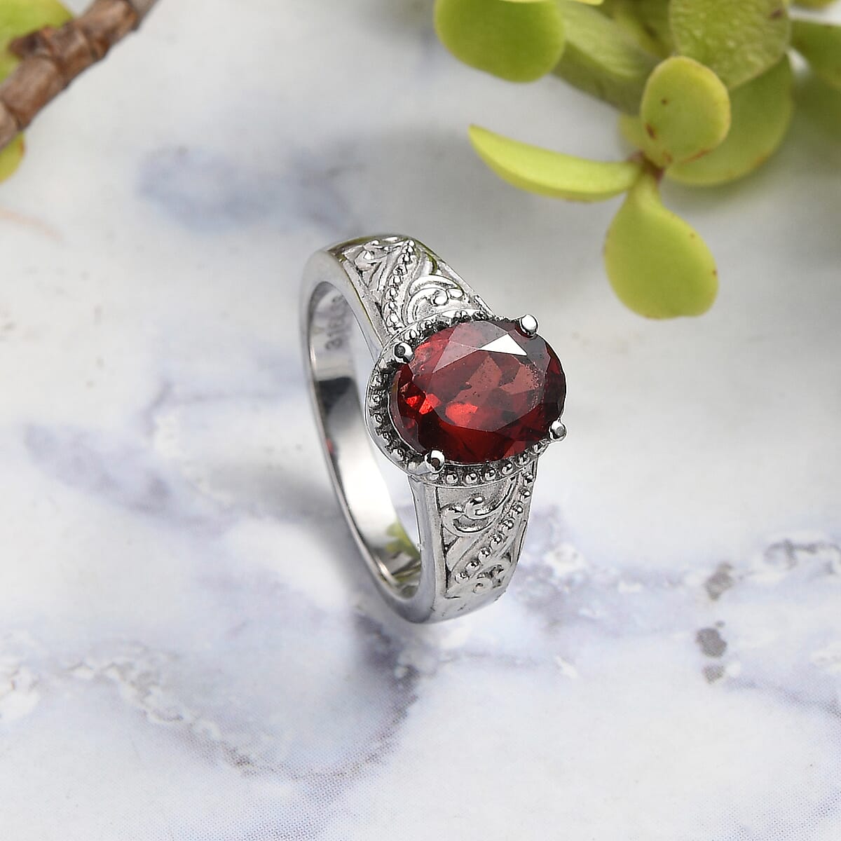 Mozambique Garnet Solitaire Ring in Stainless Steel (Size 6.0) 2.10 ctw image number 1