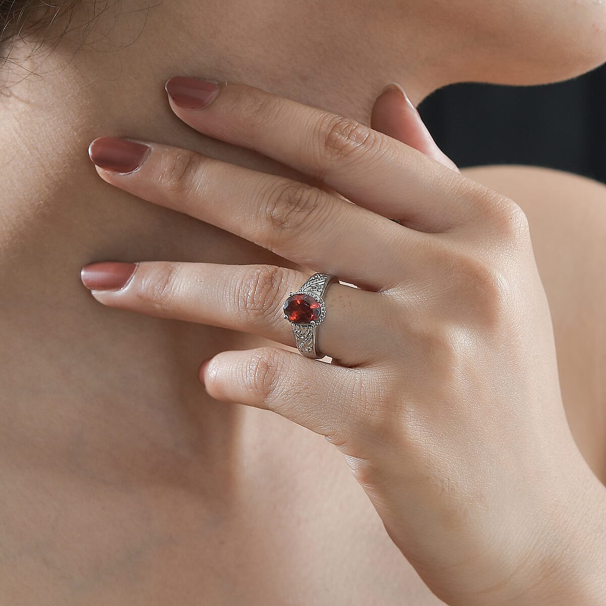 Mozambique Garnet Solitaire Ring in Stainless Steel (Size 6.0) 2.10 ctw image number 2