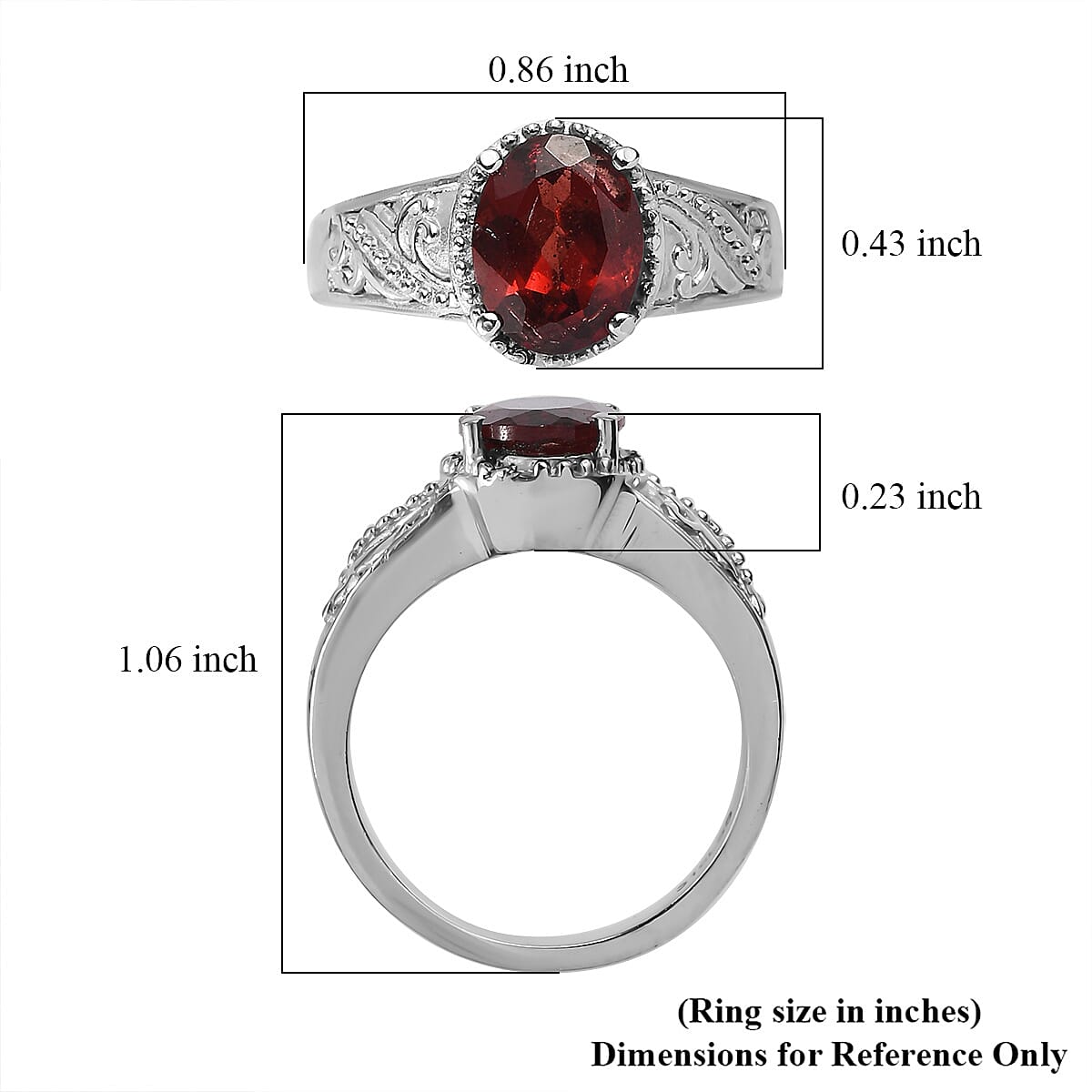 Mozambique Garnet Solitaire Ring in Stainless Steel (Size 7.0) 2.10 ctw image number 5