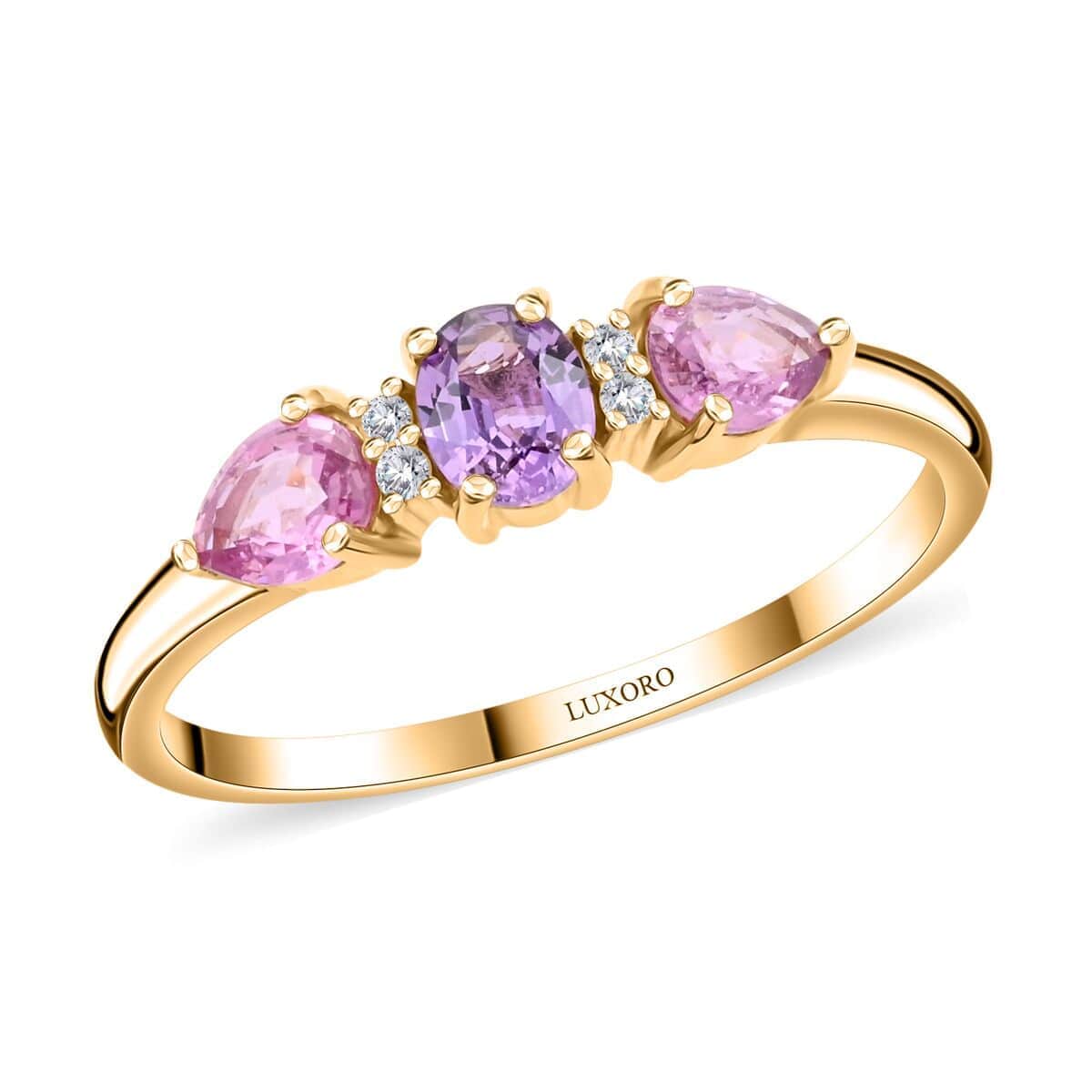 14K Yellow Gold AAA Madagascar Purple and Pink Sapphire, Diamond (G-H, I3) Ring (Size 10.0) 1.25 ctw image number 0