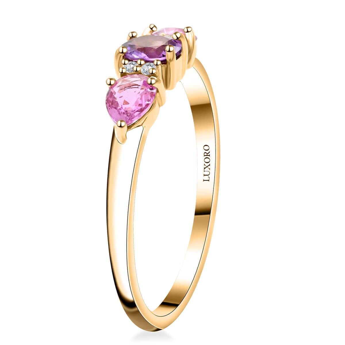 Luxoro 14K Yellow Gold AAA Madagascar Purple and Pink Sapphire, G-H I3 Diamond Ring (Size 10.0) 1.25 ctw image number 3