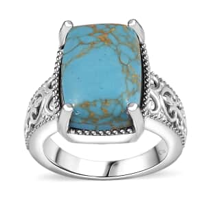 Mojave Blue Turquoise Solitaire Ring in Platinum Over Copper with Magnet (Size 10.0) 6.65 ctw