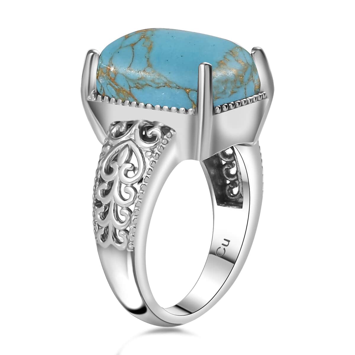 Mojave Blue Turquoise Solitaire Ring in Platinum Over Copper with Magnet (Size 10.0) 6.65 ctw image number 3