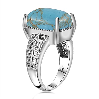 Mojave Blue Turquoise Solitaire Ring in Platinum Over Copper with Magnet (Size 10.0) 6.65 ctw