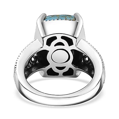 Mojave Blue Turquoise Solitaire Ring in Platinum Over Copper with Magnet (Size 10.0) 6.65 ctw