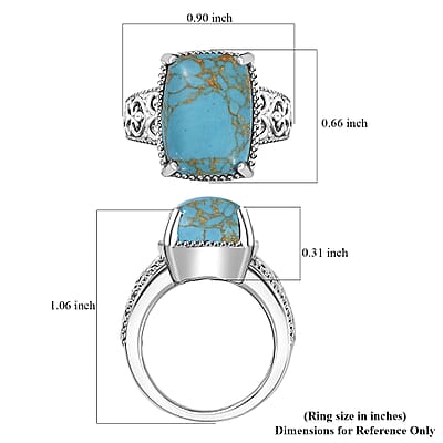 Mojave Blue Turquoise Solitaire Ring in Platinum Over Copper with Magnet (Size 10.0) 6.65 ctw