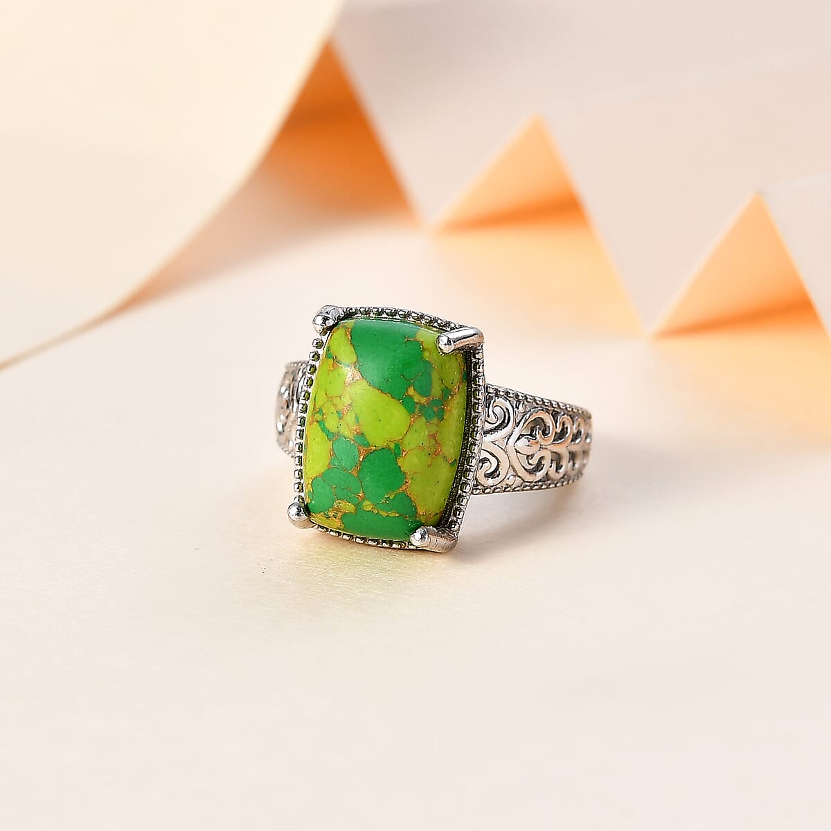 Mojave Green Turquoise Solitaire Ring in Platinum Over Copper with Magnet (Size 6.0) 6.20 ctw image number 1