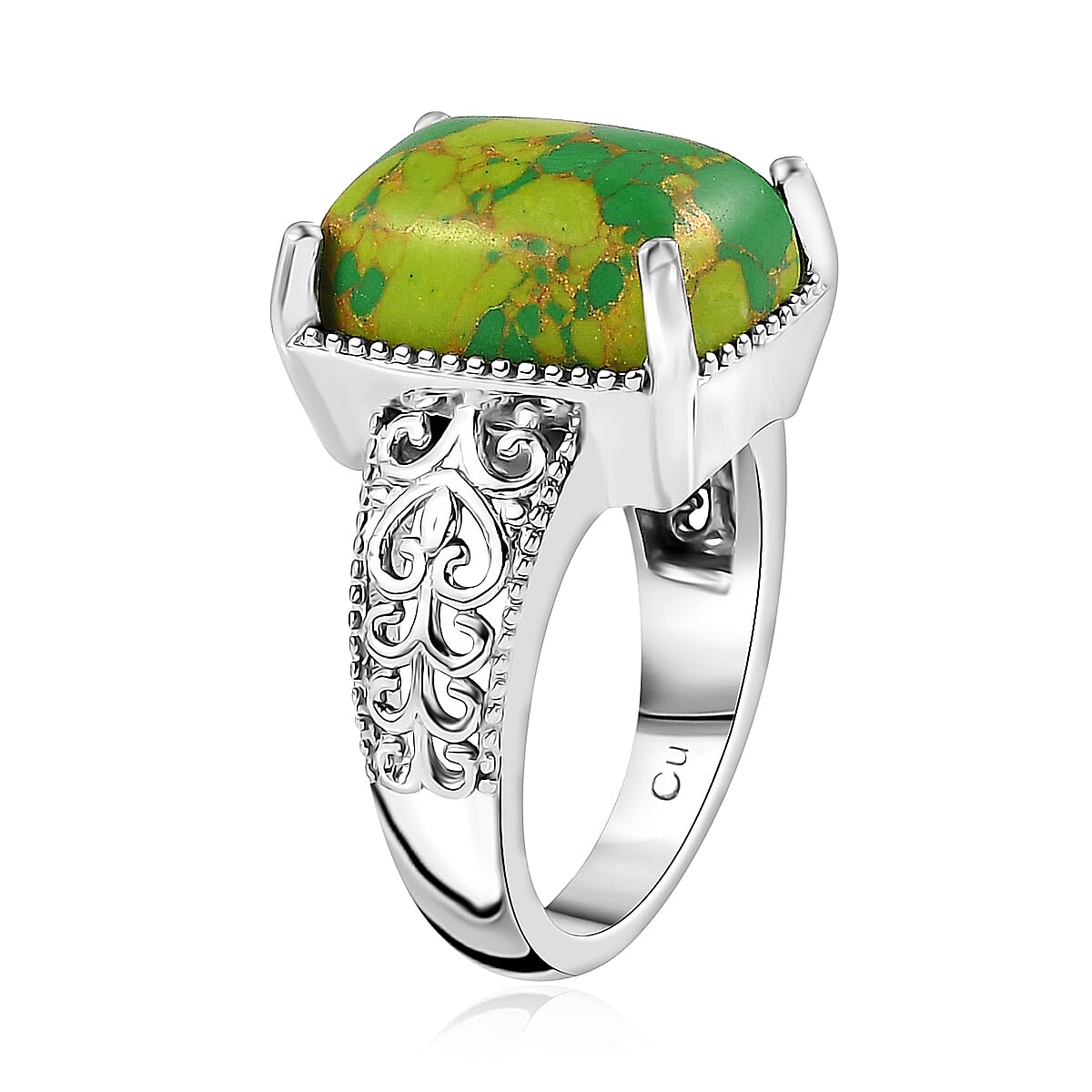 Mojave Green Turquoise Solitaire Ring in Platinum Over Copper with Magnet (Size 6.0) 6.20 ctw image number 3