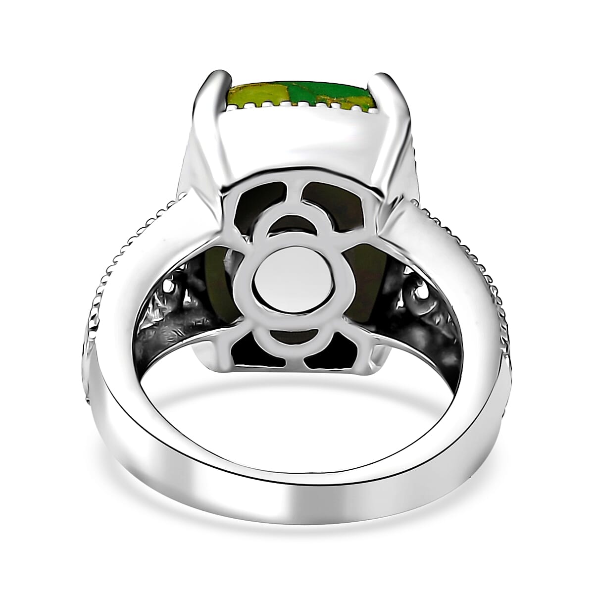 Mojave Green Turquoise Solitaire Ring in Platinum Over Copper with Magnet (Size 6.0) 6.20 ctw image number 4