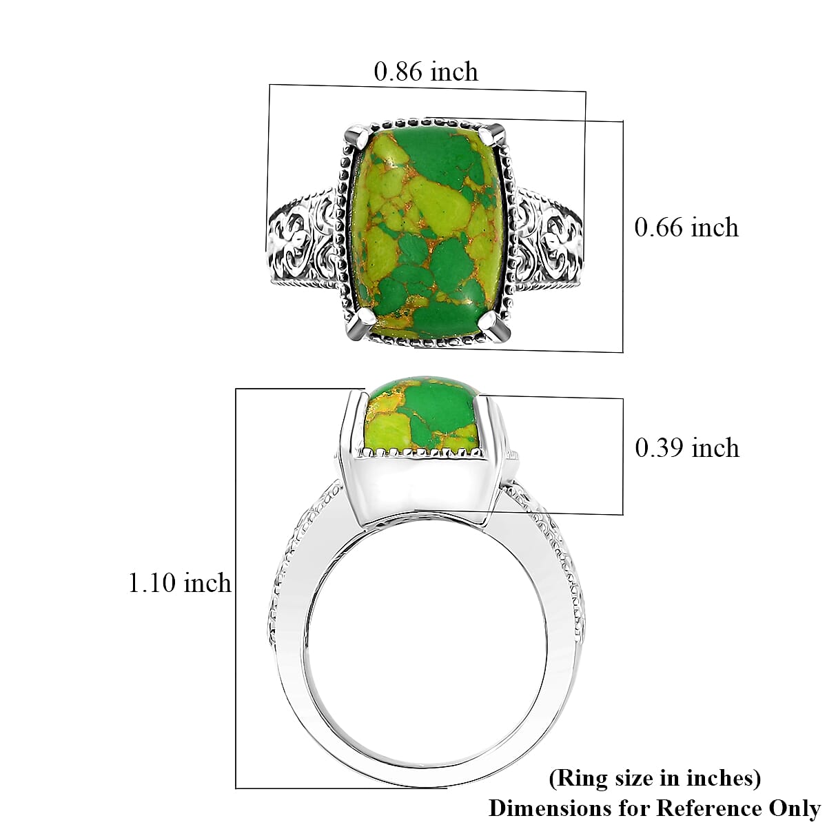 Mojave Green Turquoise Solitaire Ring in Platinum Over Copper with Magnet (Size 6.0) 6.20 ctw image number 5