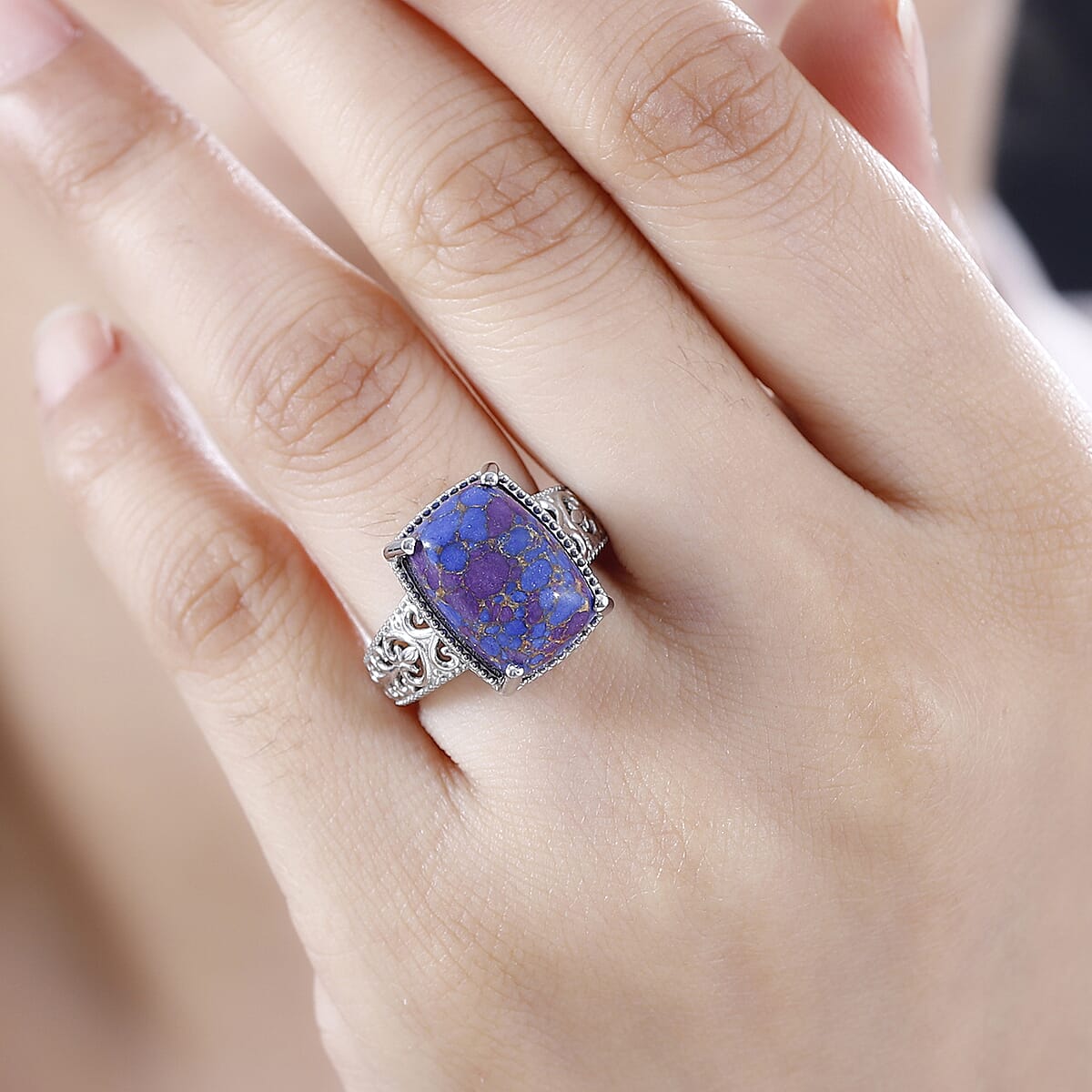 Mojave Purple Turquoise Solitaire Ring in Platinum Over Copper with Magnet (Size 8.0) 6.00 ctw image number 2