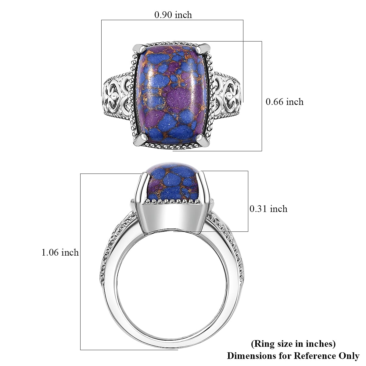 Mojave Purple Turquoise Solitaire Ring in Platinum Over Copper with Magnet (Size 8.0) 6.00 ctw image number 5