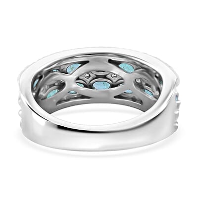 Kagem Zambian Emerald and White Zircon Ring in Platinum Over Sterling Silver (Size 10.0) 2.60 ctw