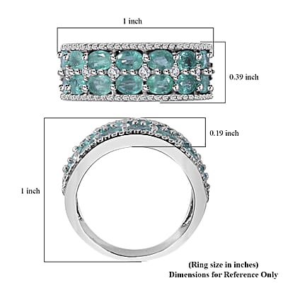 Kagem Zambian Emerald and White Zircon Ring in Platinum Over Sterling Silver (Size 10.0) 2.60 ctw