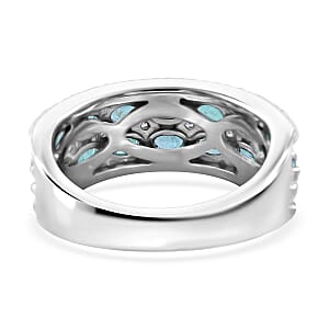 Kagem Zambian Emerald and White Zircon Ring in Platinum Over Sterling Silver (Size 6.0) 2.60 ctw