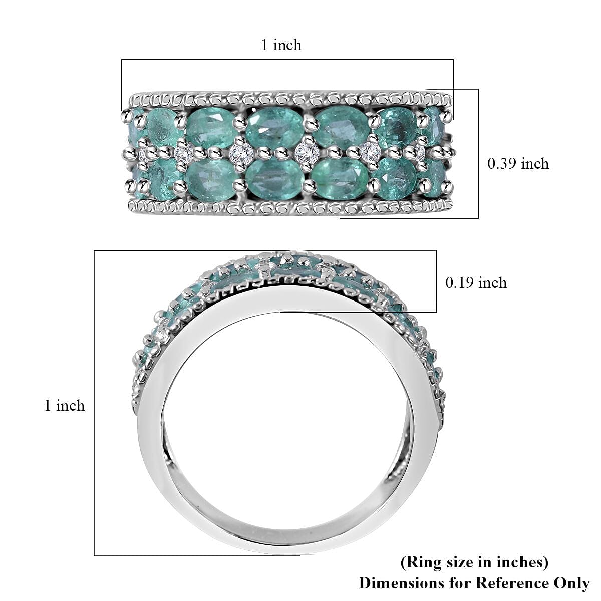 Kagem Zambian Emerald and White Zircon Ring in Platinum Over Sterling Silver (Size 6.0) 2.60 ctw image number 4