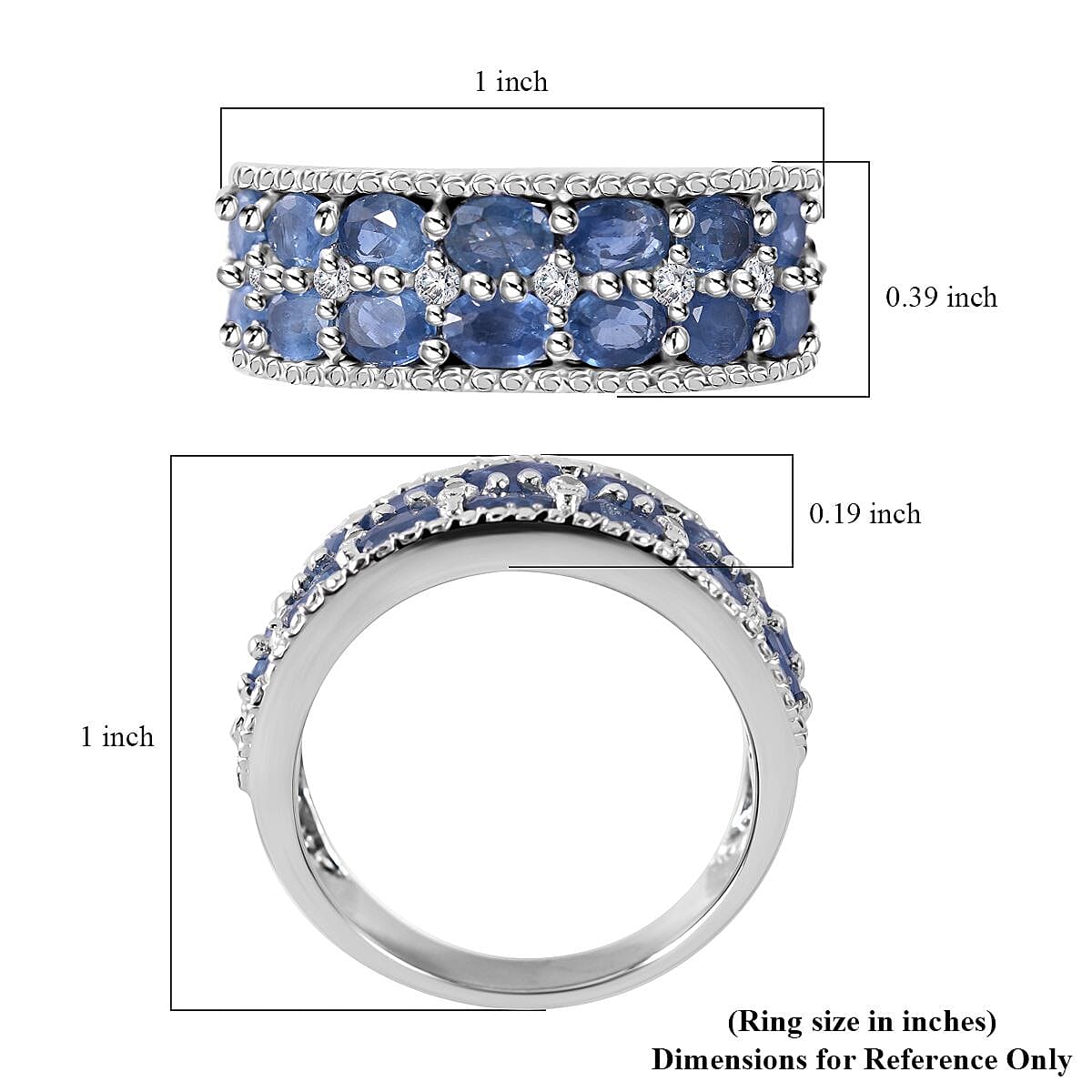 Kanchanaburi Blue Sapphire and White Zircon Ring in Platinum Over Sterling Silver (Size 5.0) 3.50 ctw
