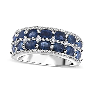 Kanchanaburi Blue Sapphire and White Zircon Ring in Platinum Over Sterling Silver (Size 9.0) 3.50 ctw