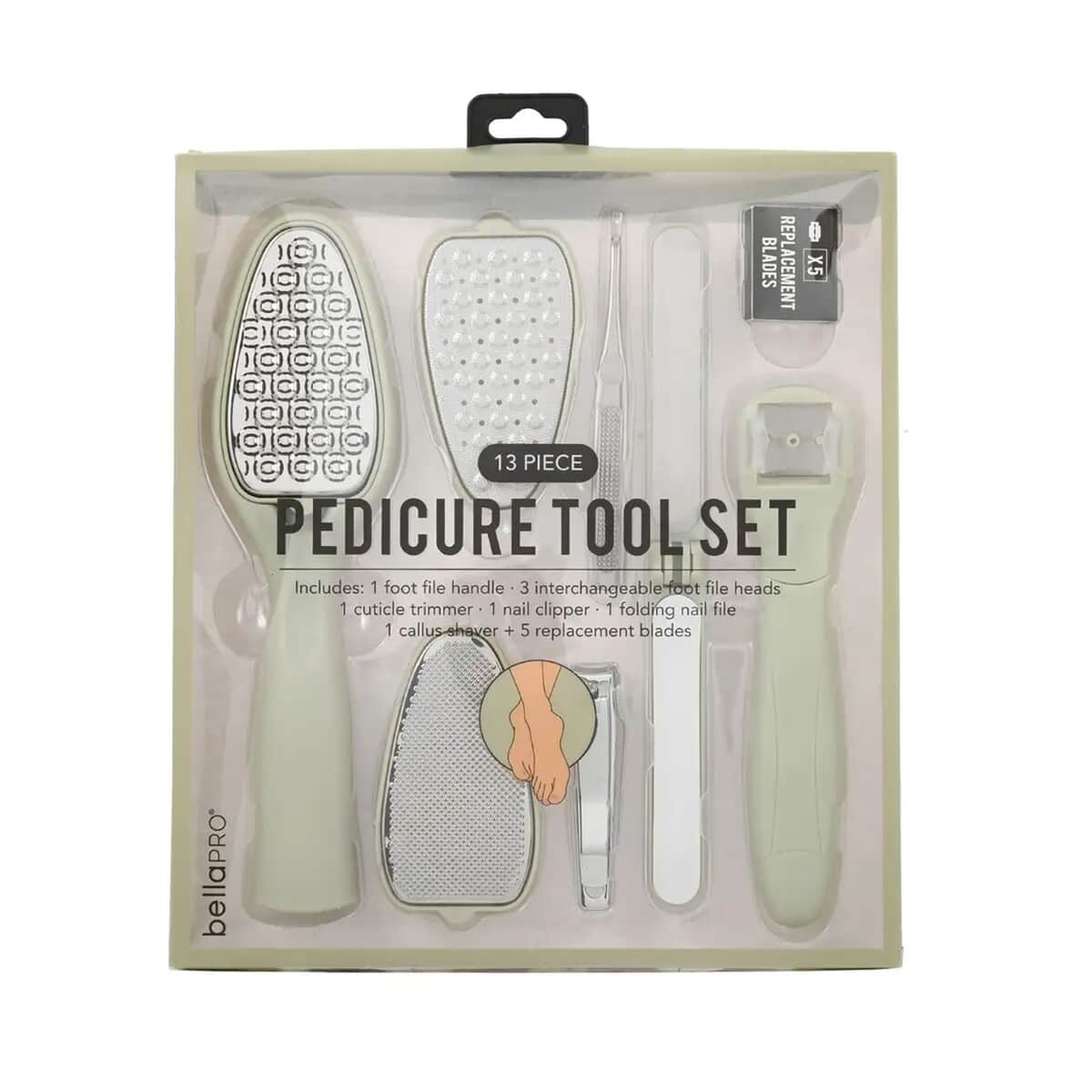 BellaPro 13 Piece Pedicure Set in Sage Green Color image number 0