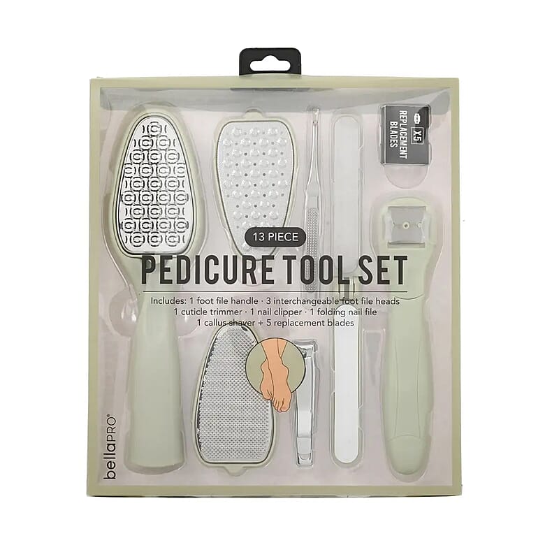BellaPro 13 Piece Pedicure Set in Sage Green Color
