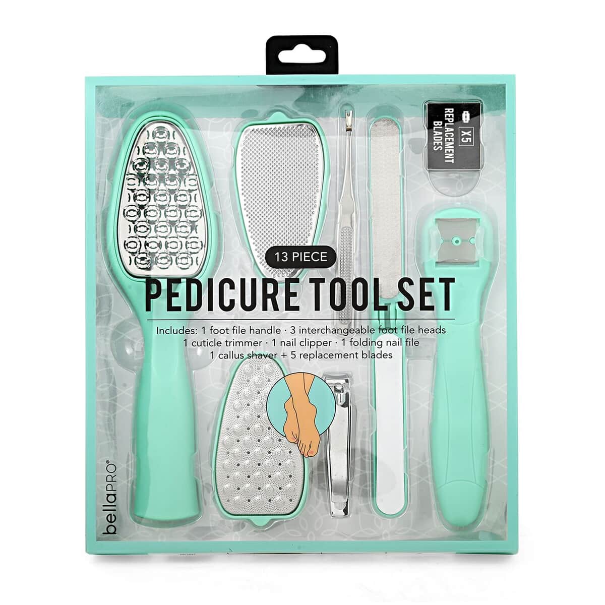 BellaPro 13 Piece Pedicure Set in Mint Color image number 0