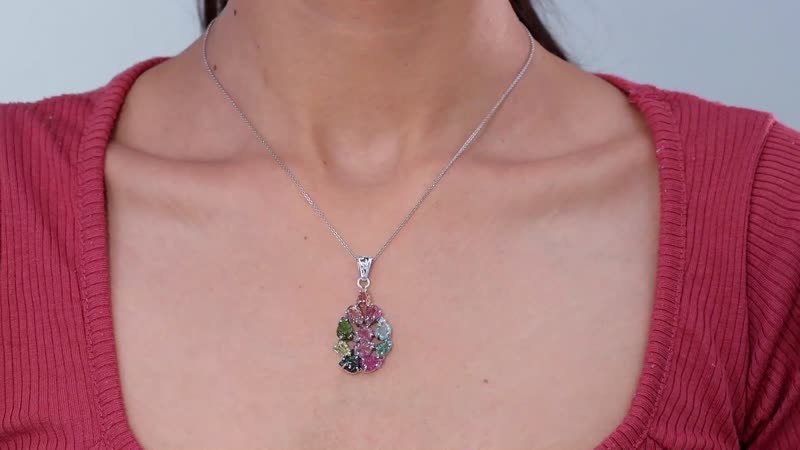 Indian Artistry Multi-Tourmaline Carved 7.15 ctw Leaf Pendant in Sterling Silver