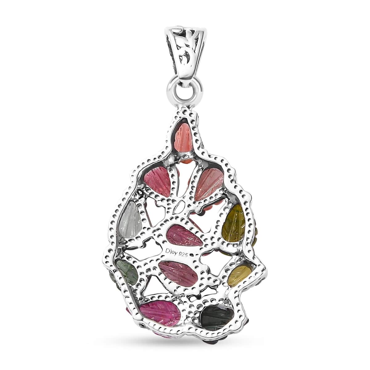 Indian Artistry Multi-Tourmaline Carved 7.15 ctw Leaf Pendant in Sterling Silver image number 4