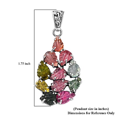 Indian Artistry Multi-Tourmaline Carved 7.15 ctw Leaf Pendant in Sterling Silver