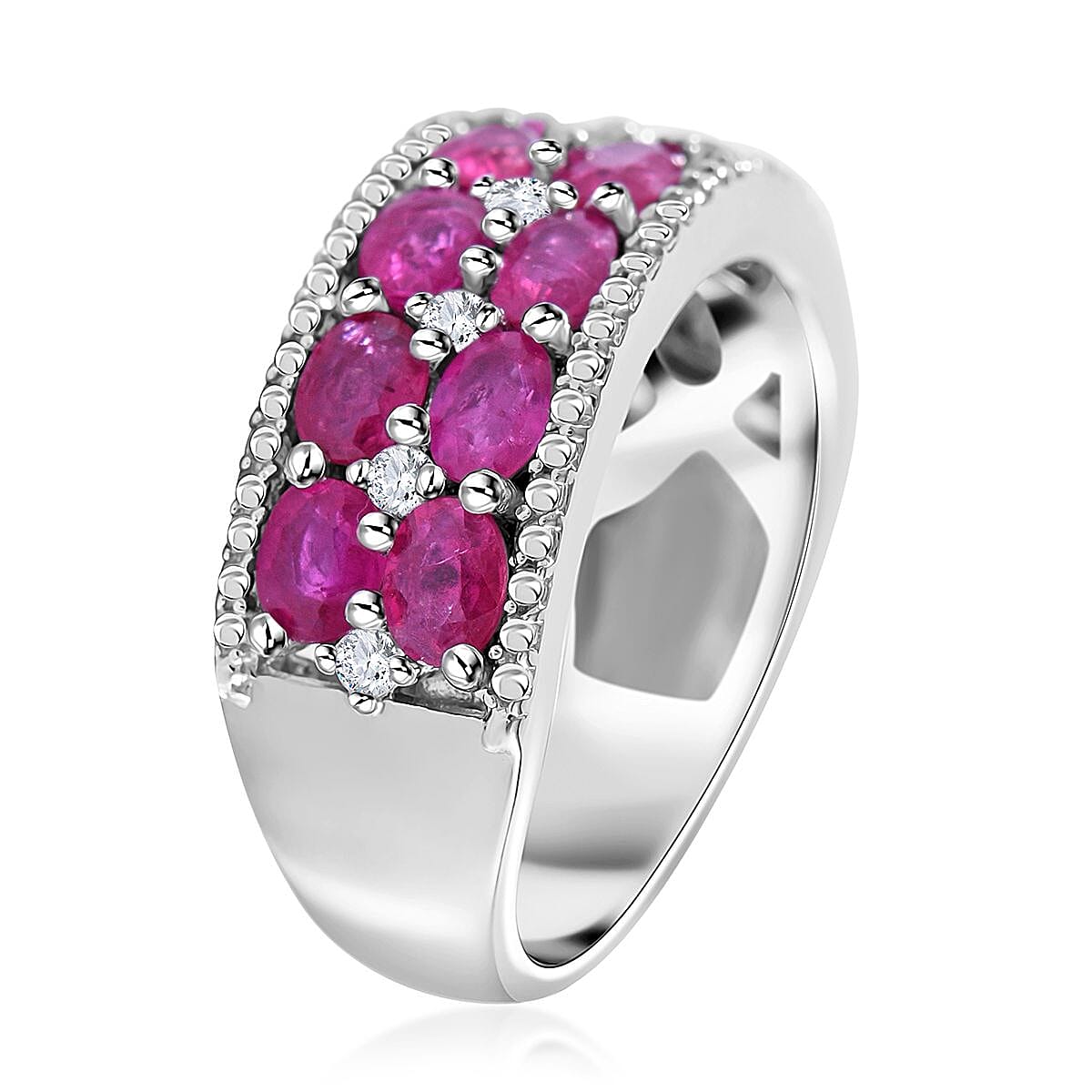 Mozambique Ruby and White Zircon Ring in Platinum Over Sterling Silver (Size 7.0) 3.85 ctw image number 2