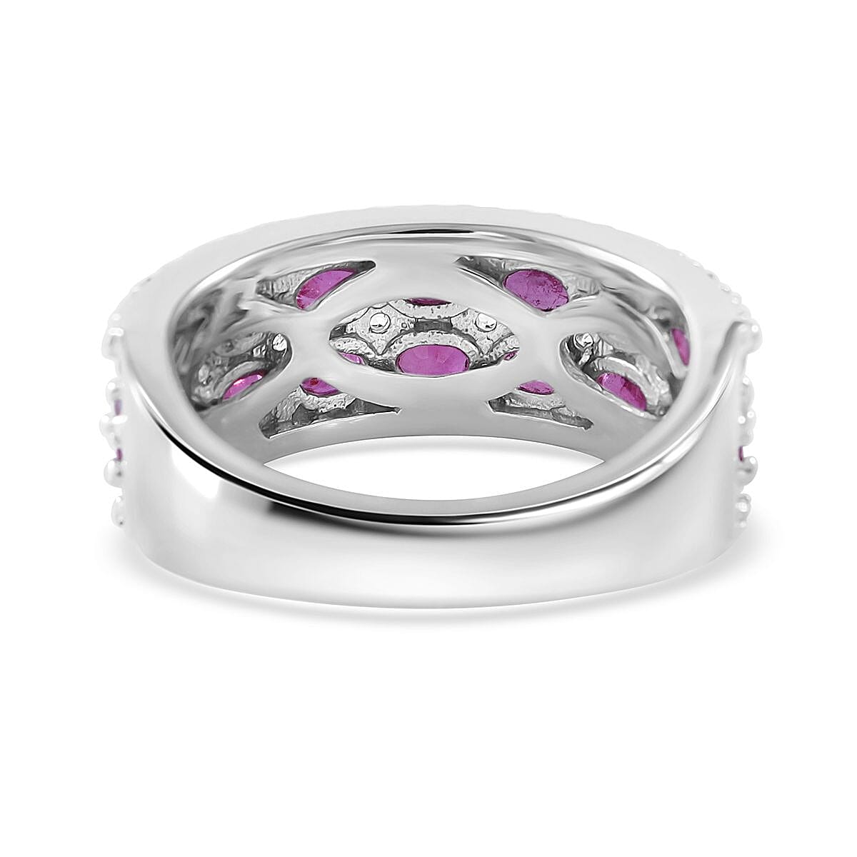 Mozambique Ruby and White Zircon Ring in Platinum Over Sterling Silver (Size 7.0) 3.85 ctw image number 3