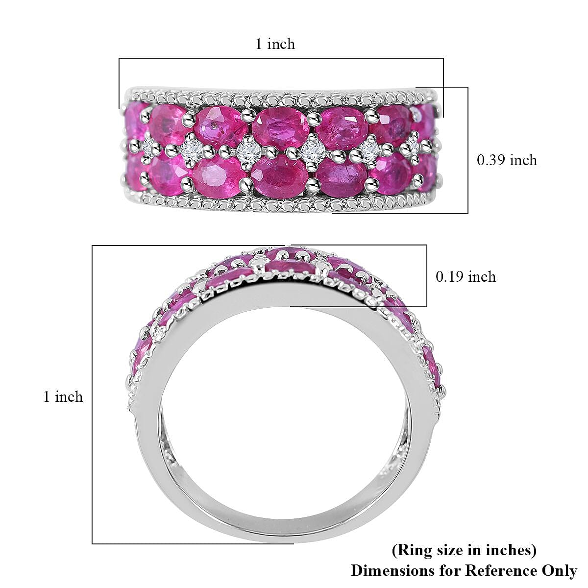 Mozambique Ruby and White Zircon Ring in Platinum Over Sterling Silver (Size 7.0) 3.85 ctw image number 4