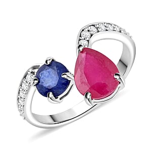 Niassa Ruby (FF) and Multi Gemstone Ring in Platinum Over Sterling Silver (Size 5.0) 3.35 ctw