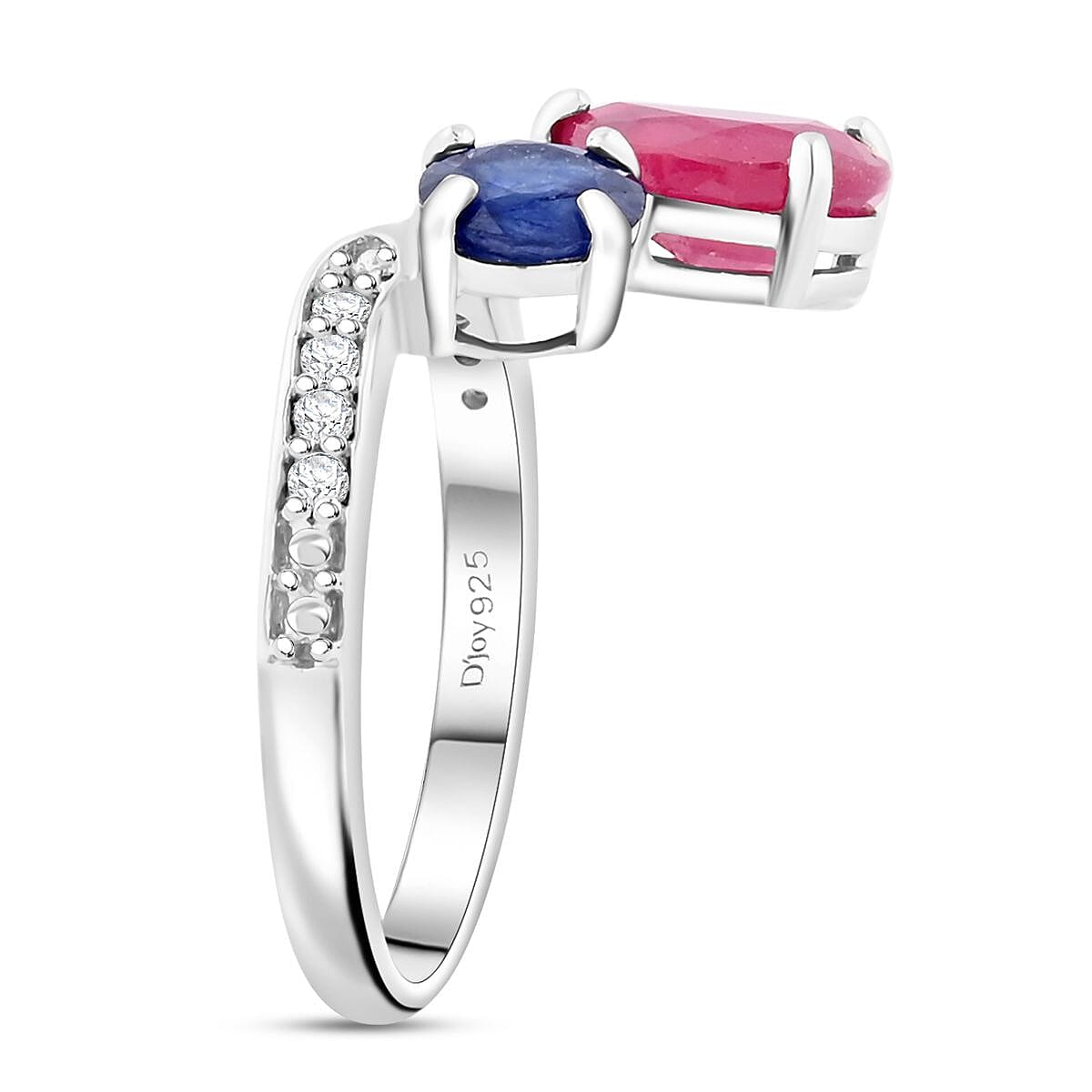 Niassa Ruby (FF) and Multi Gemstone Ring in Platinum Over Sterling Silver (Size 5.0) 3.35 ctw image number 3