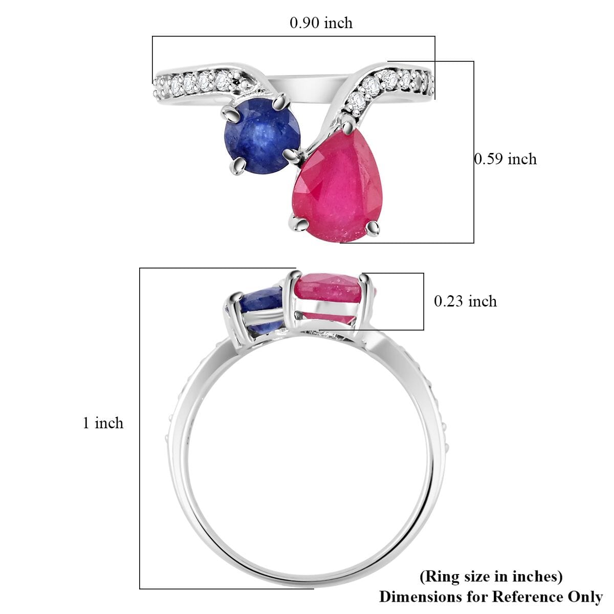 Niassa Ruby (FF) and Multi Gemstone Ring in Platinum Over Sterling Silver (Size 8.0) 3.35 ctw image number 4