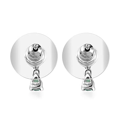 AAA Kagem Zambian Emerald and White Zircon Dangle Earrings in Platinum Over Sterling Silver 0.35 ctw